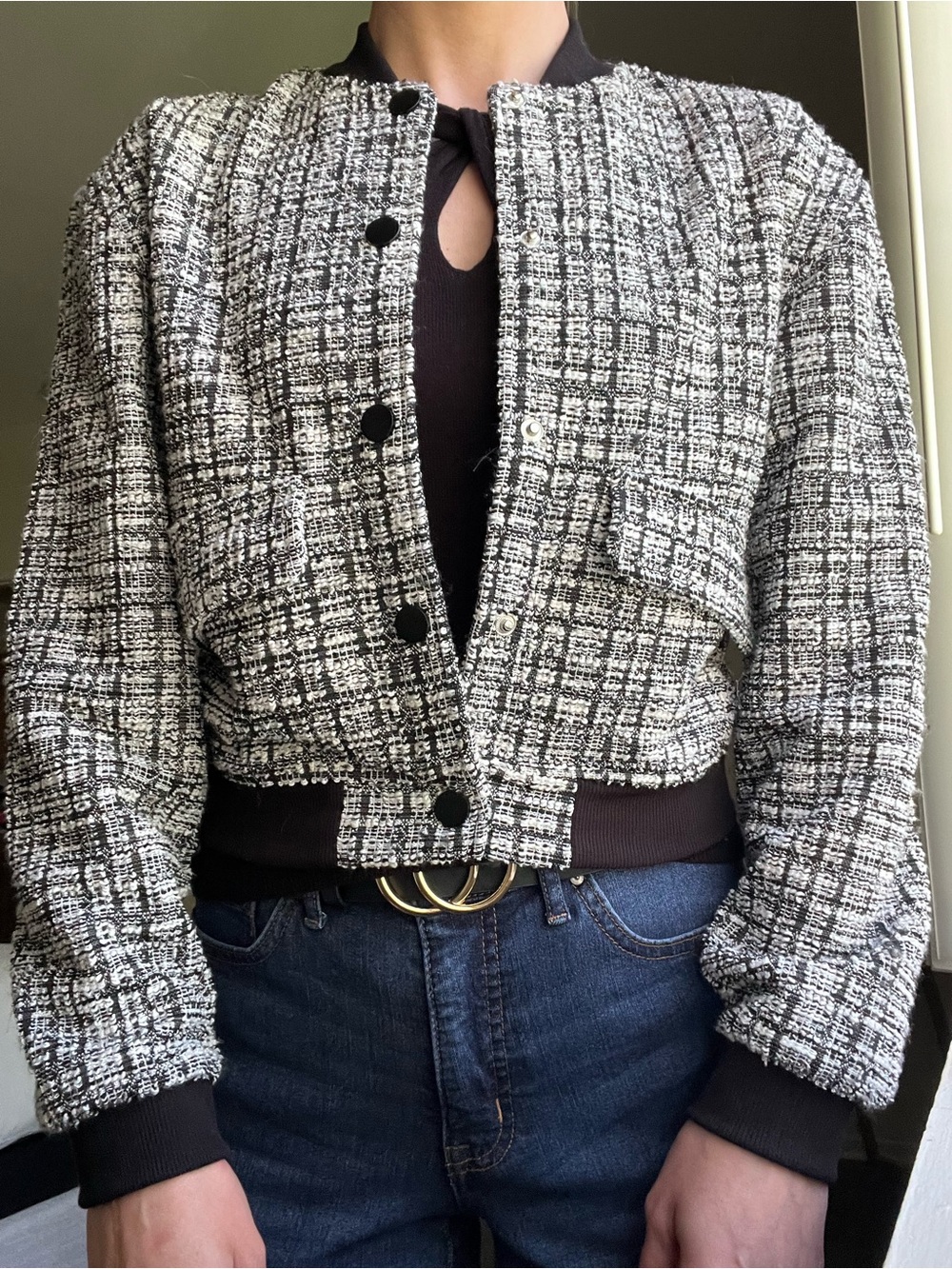 Madden Girl Black & White Cropped Jacket - Classic Women's Coat